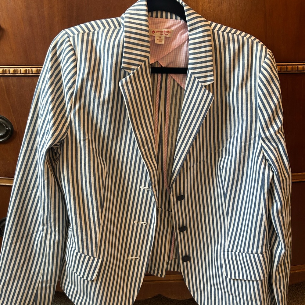 Brooks Brothers Classic Blue and White Striped Blazer - Size 14